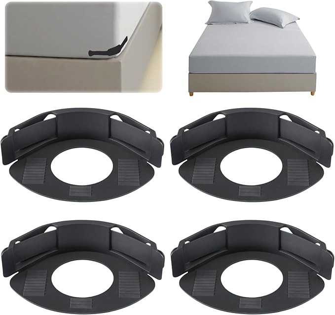 Sheet Holder, Bed Sheet Holders Secure Bed Sheets Firm&Tight Heavy Duty Sheets Fasteners For Corner Fitted Sheet Straps Fit Twin Queen & King Beds that All Mattress Sizes (4, Grey) (Light gray)