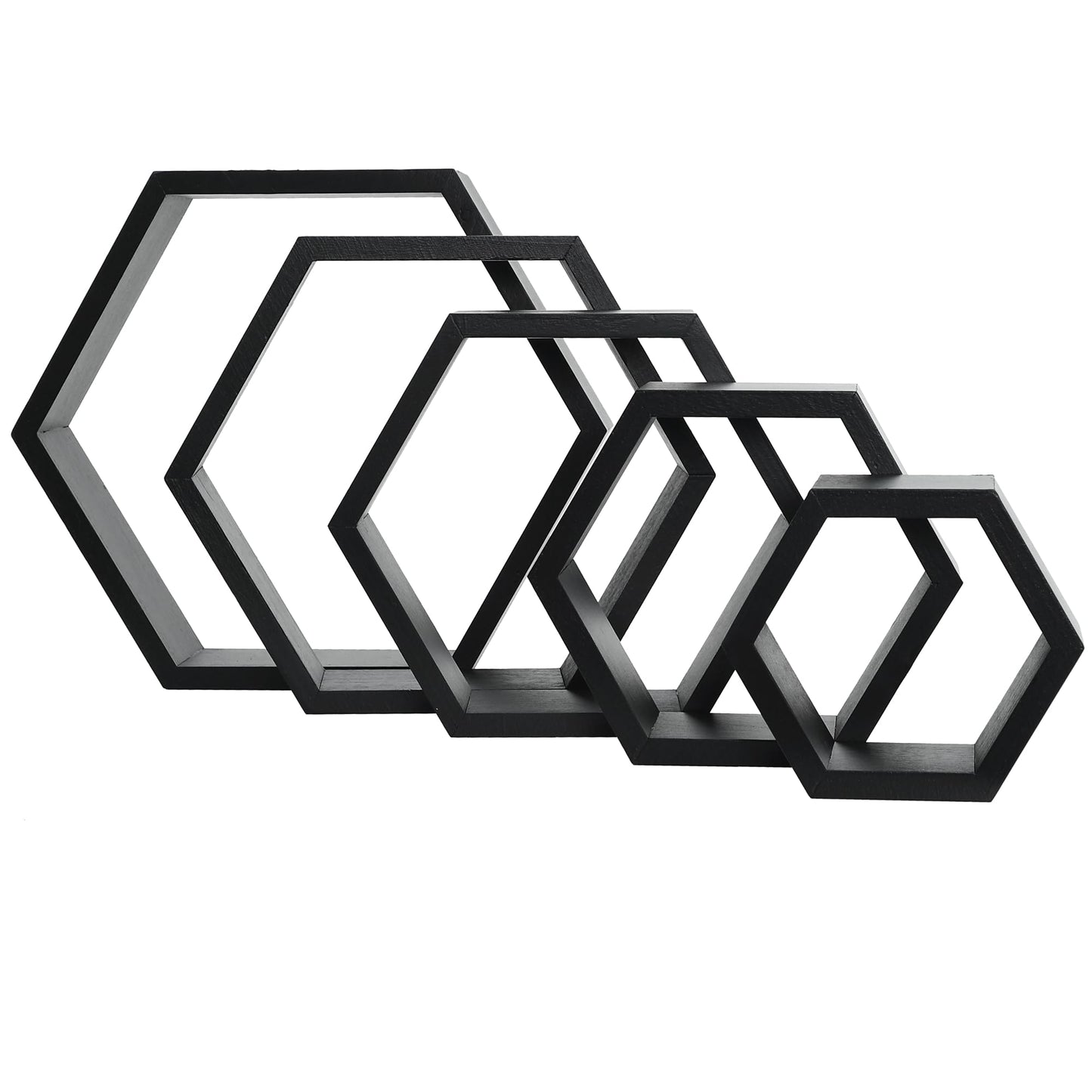 PHOENANCEE Hexagon Floating Shelves,Wall Mounted Wood Farmhouse Storage Honeycomb Shelf Set of 5,for Bathroom, Kitchen, Bedroom, Living Room,Office,Home Room Wall Decor Driftwood Finish
