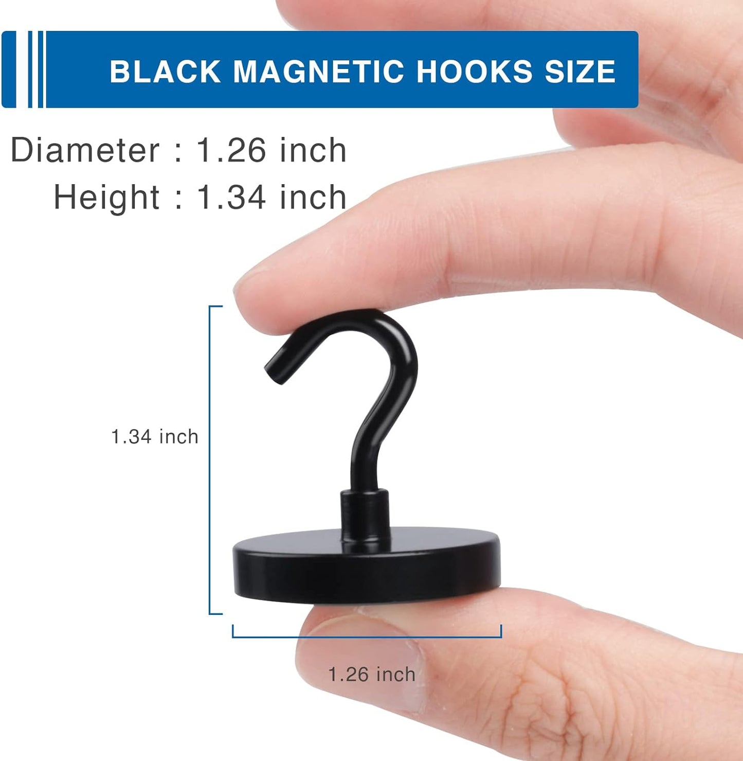LOVIMAG Black Magnetic Hooks Heavy Duty, 120Lbs Strong Neodymium Magnet Hooks with Epoxy Coating for Home, Kitchen, Workplace, Office etc-2 Pack