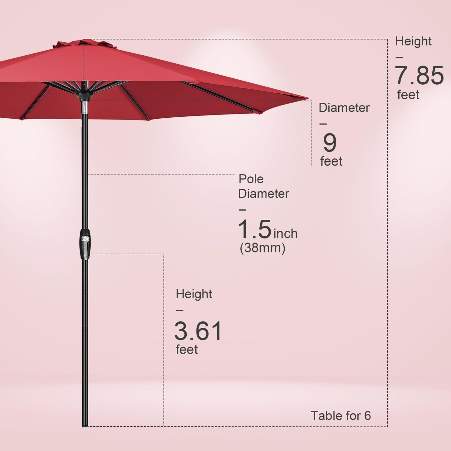 Tempera 9ft Patio Market Outdoor Table Umbrella with Auto Tilt and Crank, Large Sun Umbrella with Sturdy Pole & Fade Resistant Canopy, Easy to Set, Rust Red