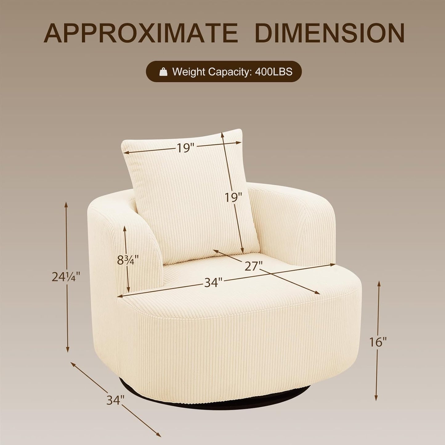 Furnimart 360° Swivel Barrel Accent Chair Set of 2, Round Upholstered Comfy Lounge Chair, Corduroy High-Resilienc Foam Single Sofa, No Assembly Wide Seat for Living Room, Bedroom, Apartment (Beige)