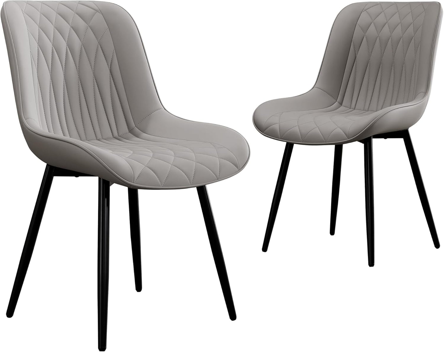 YOUNIKE Dining Chairs Set of 2 with High Backs Grey Mid Century Modern Kitchen & Dining Room Chairs PU Faux Leather Upholstered Wide Seat Accent Chair Comfortable Large Padded Side Living Room Chairs