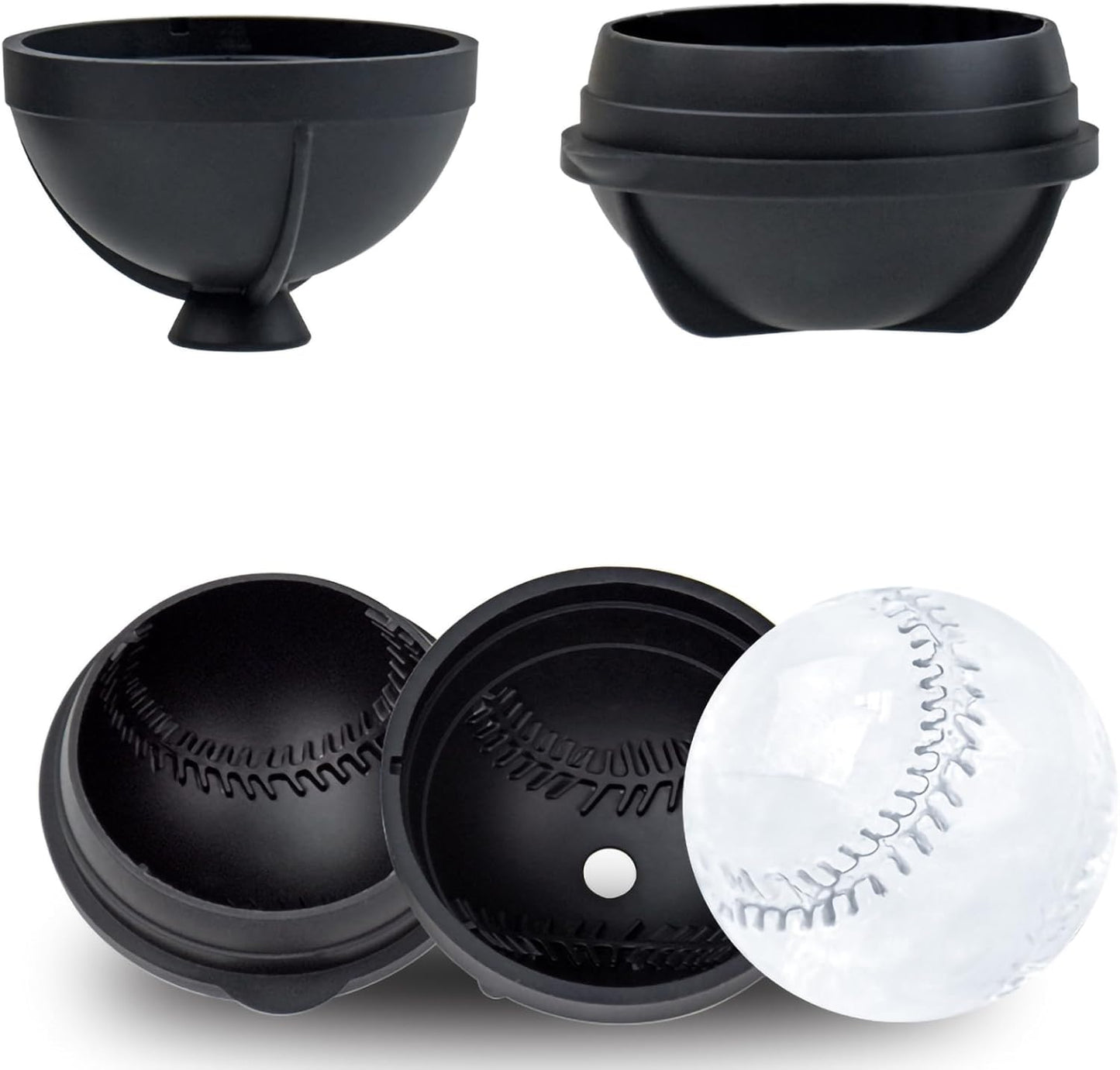 Bangp Baseball Ice Cube Molds Set of 4,Whiskey Round Ice Cube Molds,Novelty Sphere Ice Molds Create 2.5 Inch Baseball Shaped Ice Balls - Each Stone Keeps Your Drinks Cool and Unique,for Men and Women
