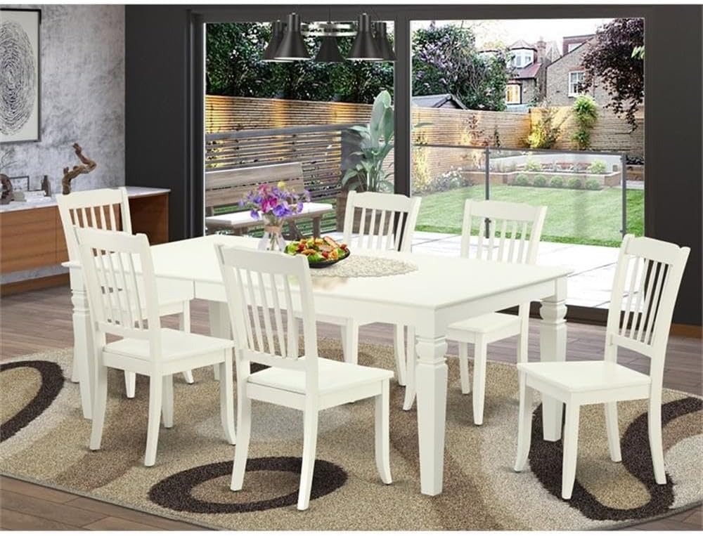 East West Furniture LGDA7-LWH-W 7 Piece Dining Table Set Consist of a Rectangle Dining Room Table with Butterfly Leaf and 6 Wood Seat Chairs, 42x84 Inch, Linen White