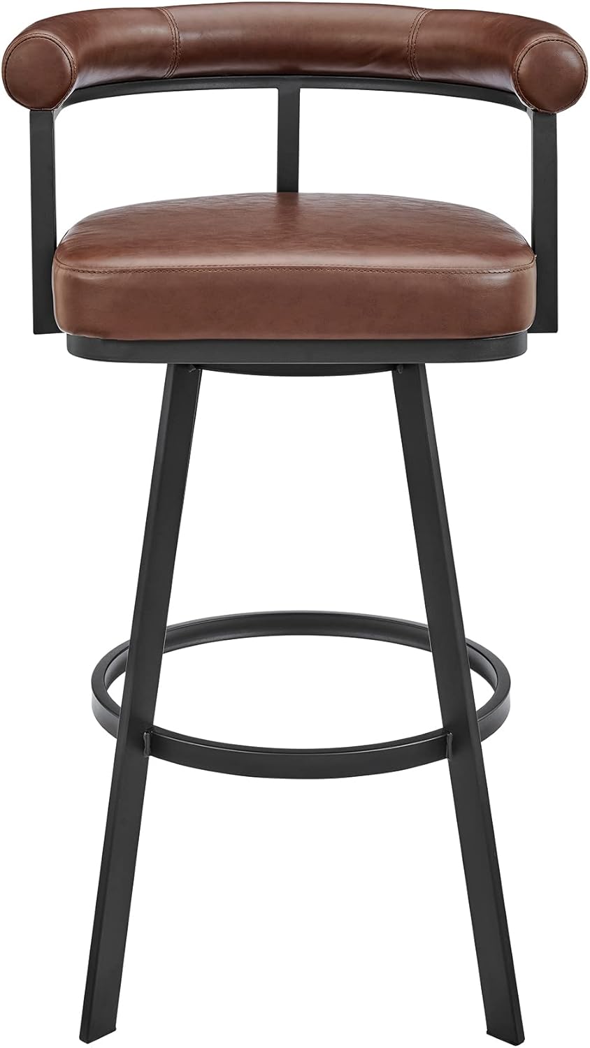 Armen Living Magnolia Swivel Counter Stool in Black Metal with Brown Faux Leather