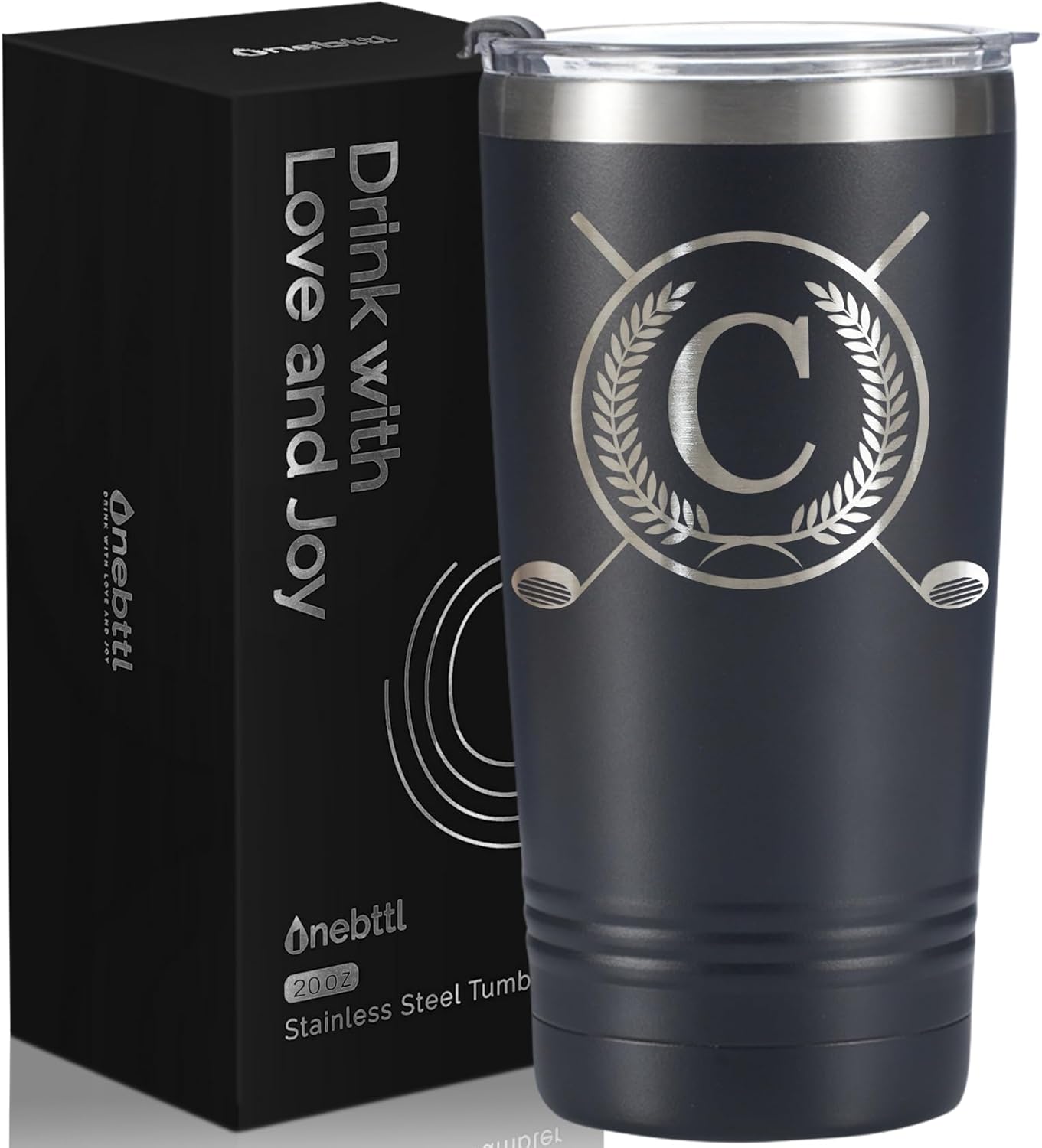 Onebttl Golf Gifts for Men with Initial for Golfer & Golf Lovers, 20oz Travel Mug, Perfect Gifts for Men, Birthday, Christmas - C