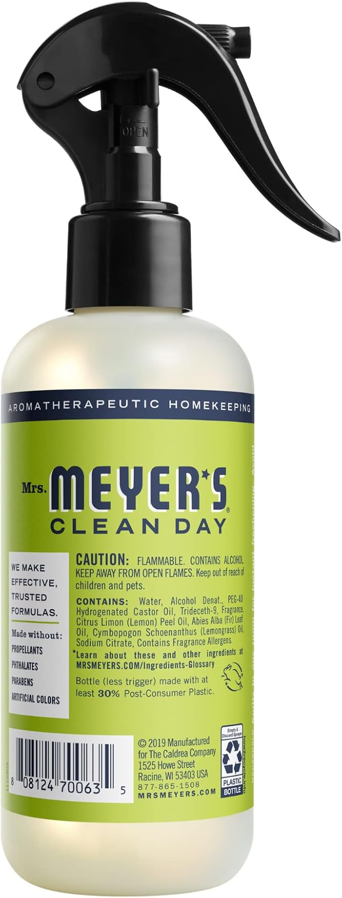 MRS. MEYER'S CLEAN DAY Lemon Verbena Air Freshener Spray for Bathrooms, Aromatherapeutic Homekeeping with Essential Oils, Non-Aerosol, Garden-Inspired Scent, 8 fl oz (Pack of 1)