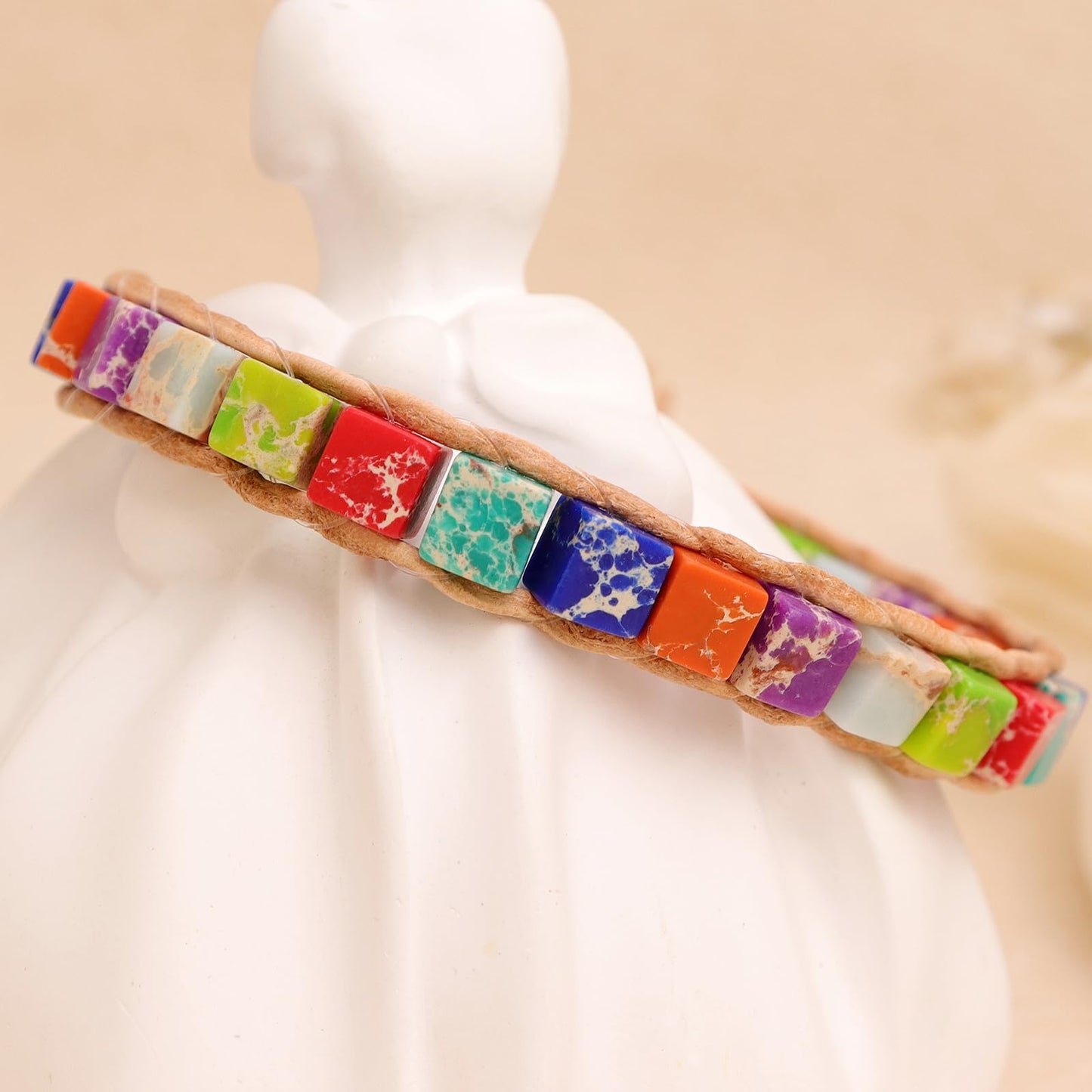 BXDA Dainty Natural Stones 7 Chakra Bracelets for Women, Trendy Minimalist Boho Handmade Leather Wrap Healing Bead Bracelet Everyday Fashion Jewelry Friendship Christmas Gift.