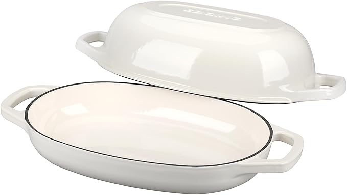 Enameled Cast Iron Oval Dutch Oven Pot with Lid, Dutch Oven for Sourdough Bread Baking, Oval Bread Pan, Bread Oven, Bread Dutch Oven, 5qt, White