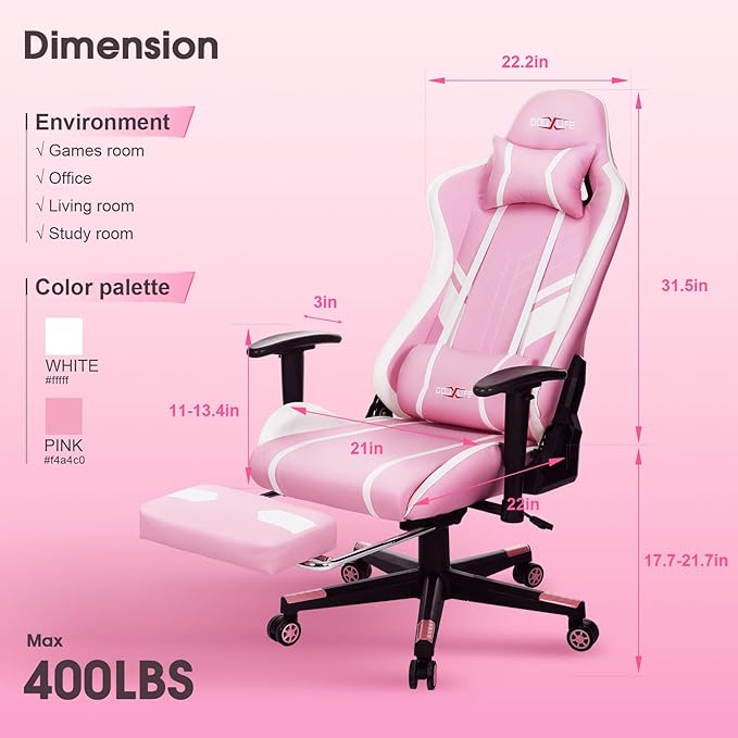 Douxlife 7-Point Massage Gaming Chair, 175° Gaming Recliner with Footrest Ergonomic Computer Office Chair High Back Video Game Chair with Lumbar Support, Upgraded Version Pink