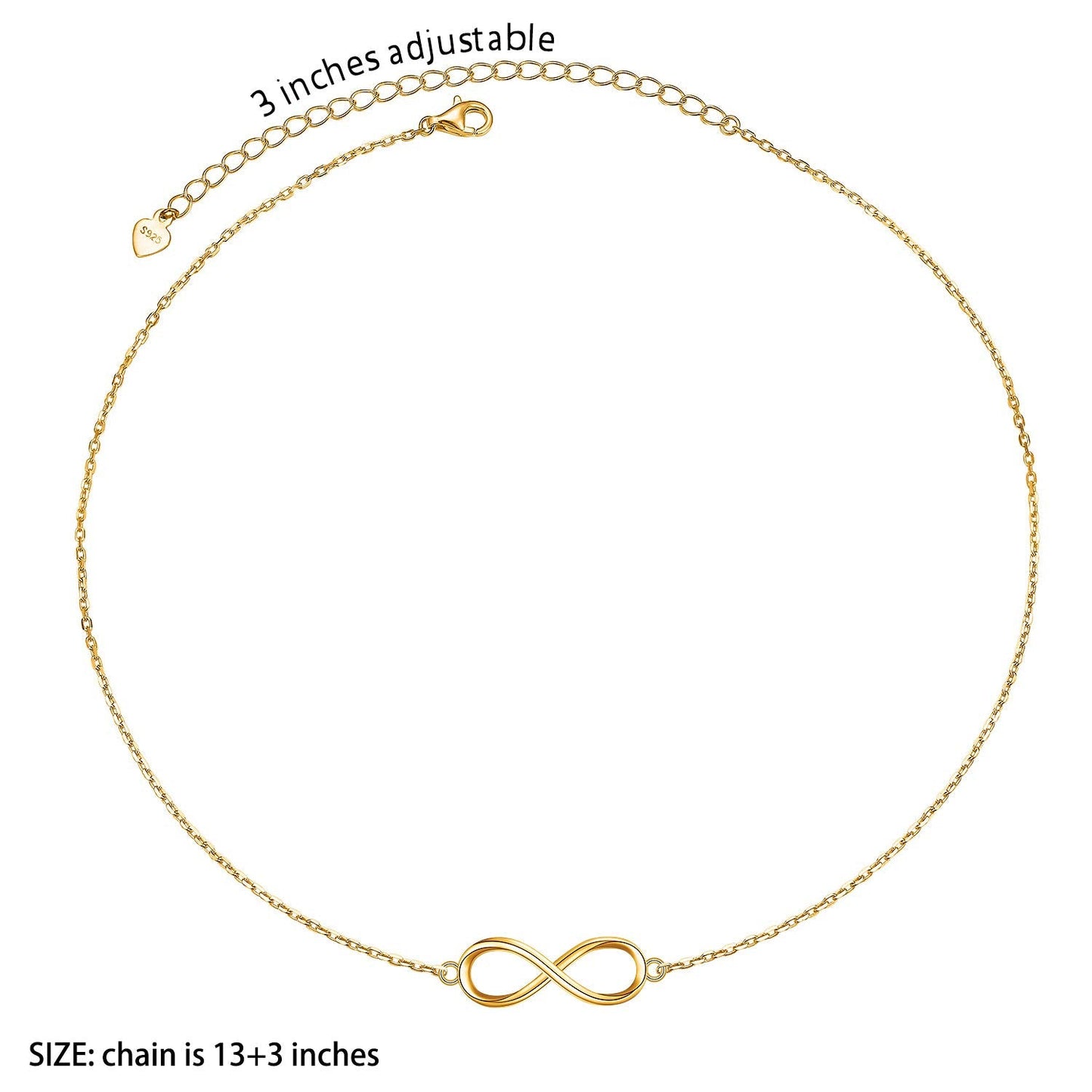 DAOCHONG S925 Sterling Silver Gold Infinity Choker Short Dainty Minimalist Necklace Pendant for Women Jewelry Gift