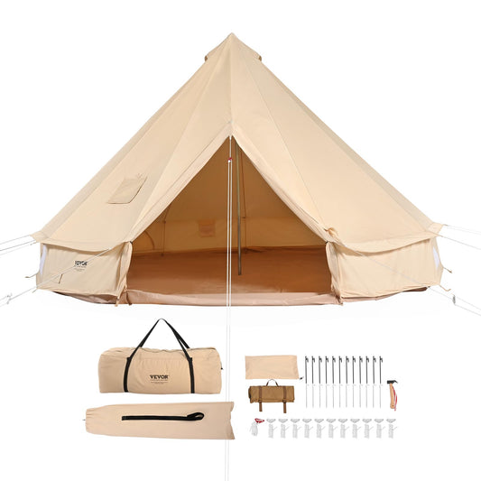 VEVOR Canvas Tent Bell Tent, 4 Seasons 4 m/13.12 ft, for Camping with Stove Jack, Family Camping Outdoor Hunting Party