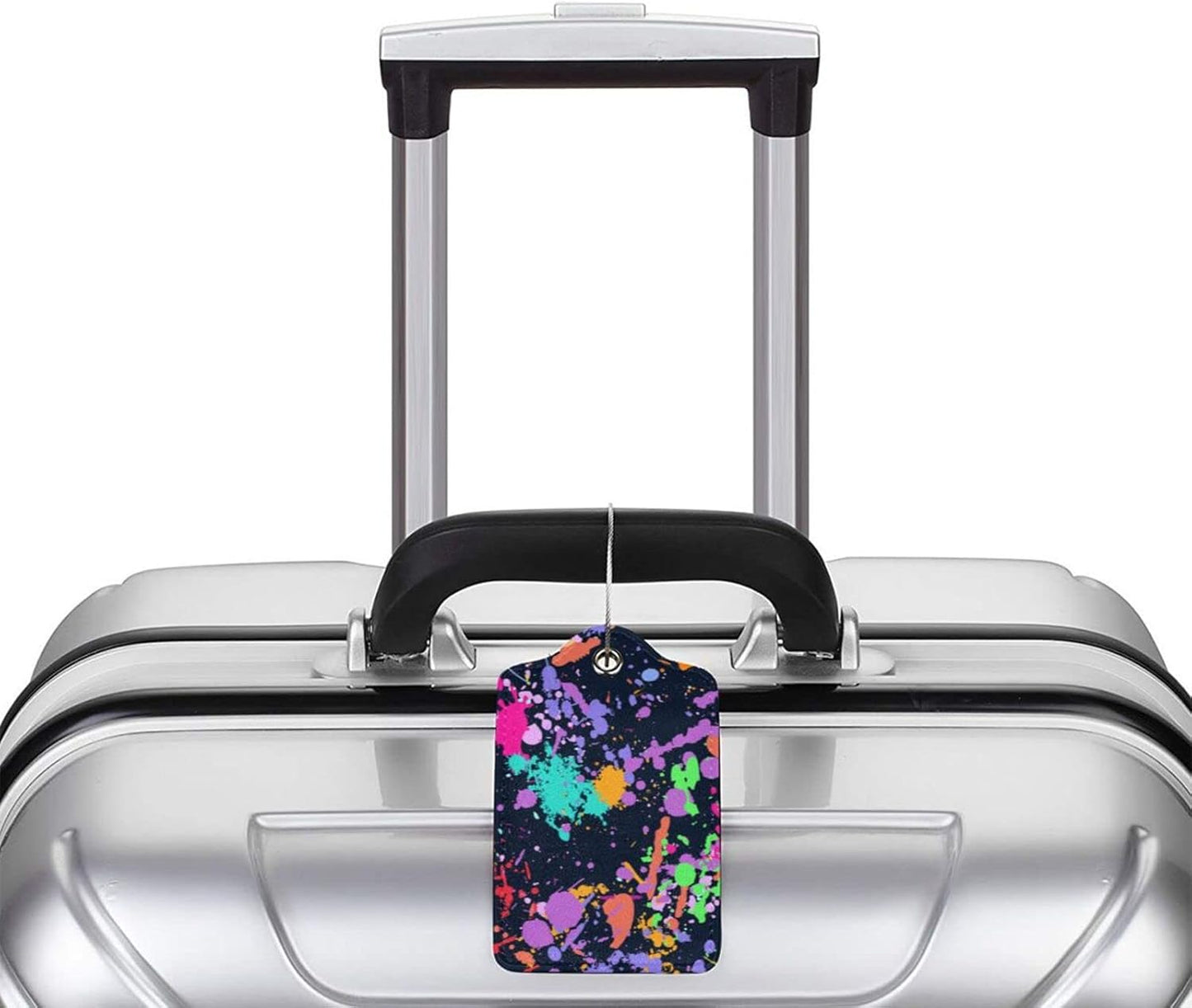 2 Pack Colorful Pop Art Luggage Tag for Men Women Girls Kids, Stylish Leather Bag Tags for Suitcase Artistic Modern Travel Backpack Labels