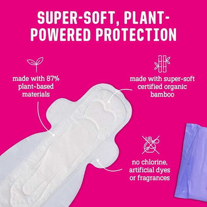 Flo - Extra Long Menstrual Pads (10 Pack) - Regular Flow - Leak Locking - Winged + Ultra-Thin - Natural, Absorbent, Soft, & Breathable -Bamboo Period Pads for Women -Plant Based -Vegan & Cruelty Free
