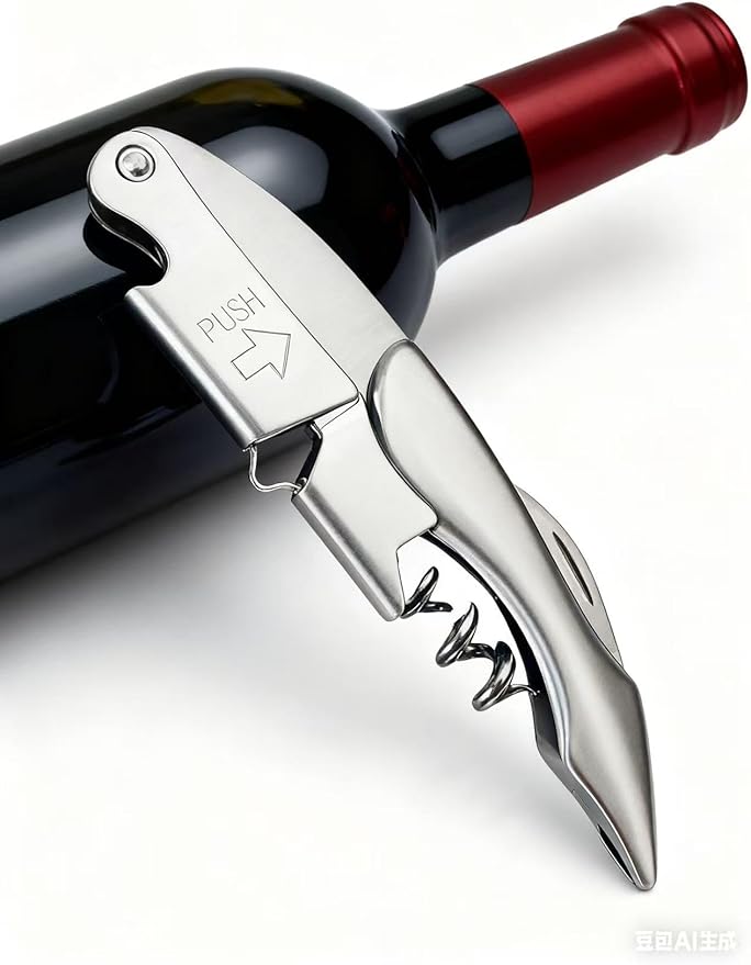 Customized Double-Hinged Waiter Corkscrew Wine Key for Bartenders, Long Pull Tap Handle Wine Bottle Opener and Serrated Foil Cutter for Bar Restaurant Waiters, Sommelier, Bartenders (Stainless Steel)
