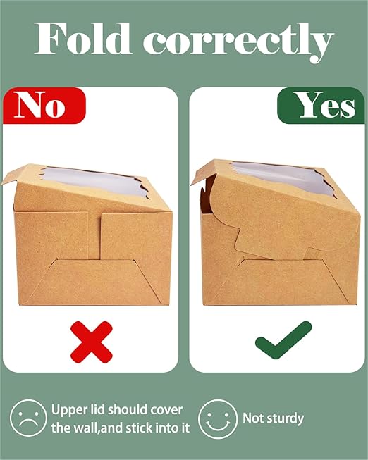 Bakepacker Kraft Bakery Boxes with Window - 4x4x2.5 inches Small Size Pastry & Mini Cookie Boxes for Bakeries - Thick & Sturdy (100 Packs)