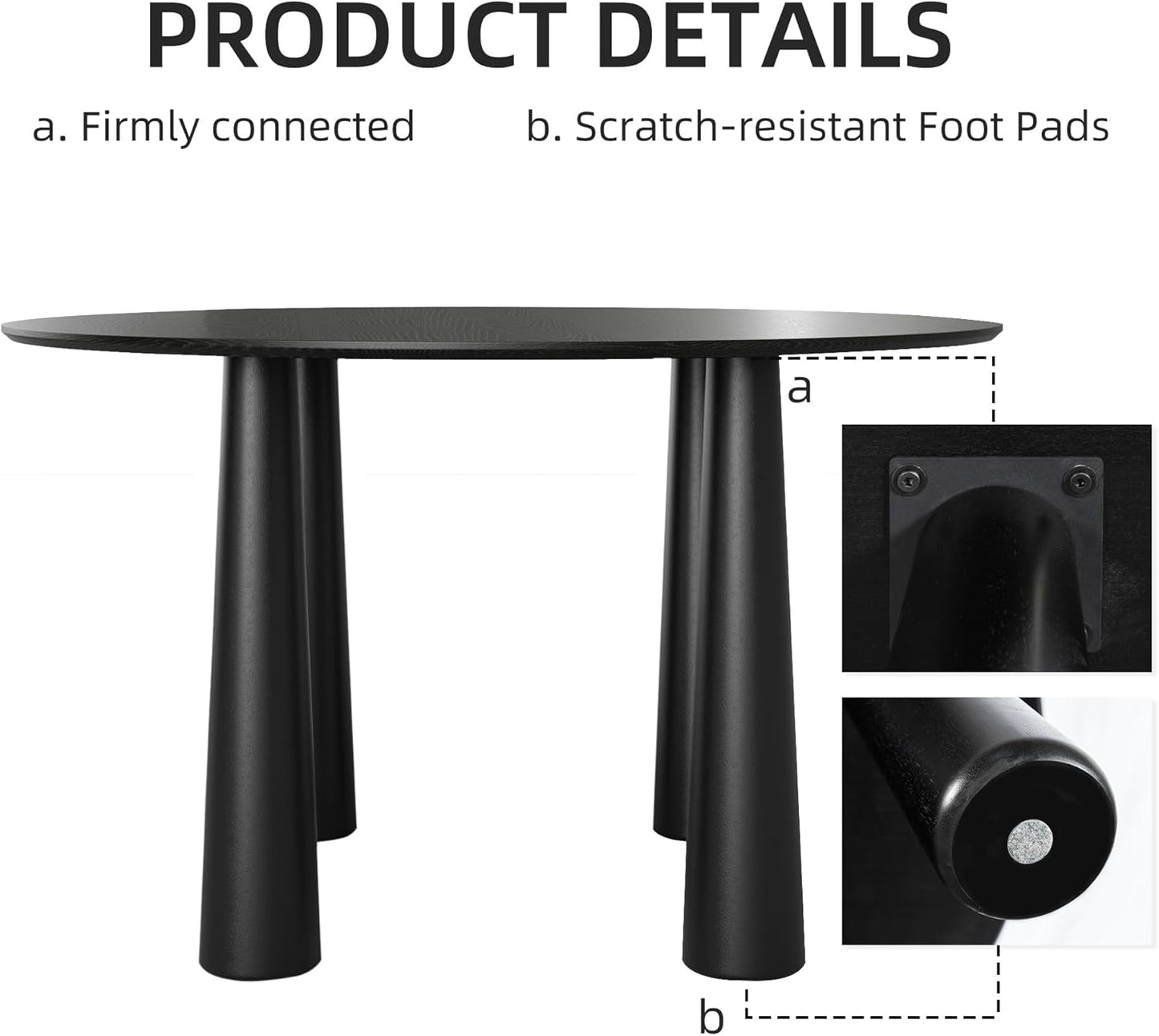 Casaphoria 59" Round Dining Table, Kitchen Table for 6 with Arc-Shaped Edge Top and Cylindrical Legs, Easy Assembly for Living Room, Dining Room, Black