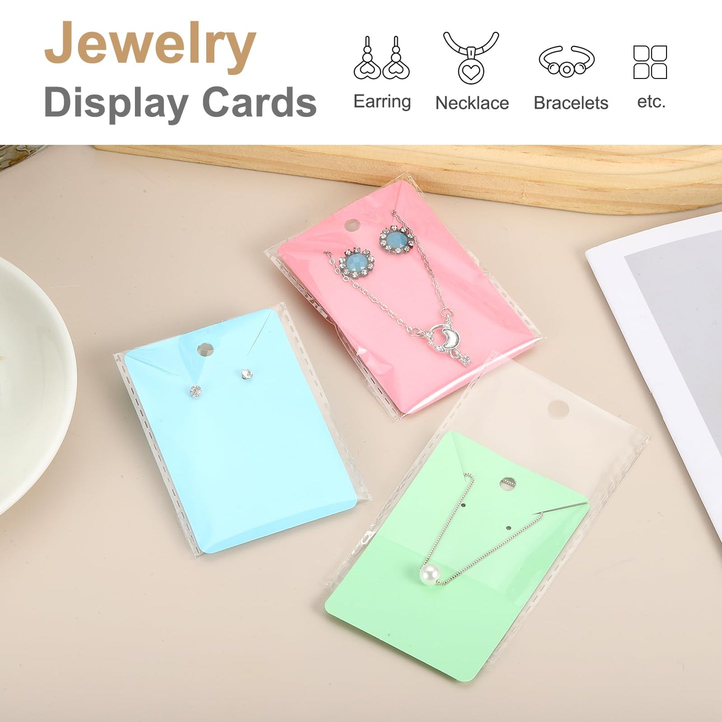 PATIKIL Earring Display Cards 200 Pcs Necklace Holder Cards with 200 Pcs Jewelry Packaging for Earring Necklace Jewelry Craft Display Packaging Supplies (Blue, 3.5 x 2.4 Inches)
