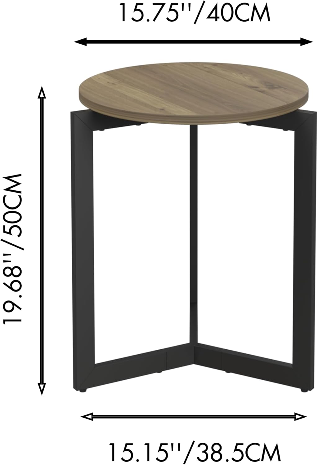 Round Dining Table, 15.75" Small Dinner Table with Metal Base Round Brown Side End Tables for Dining Room, Kitchen, Living Room