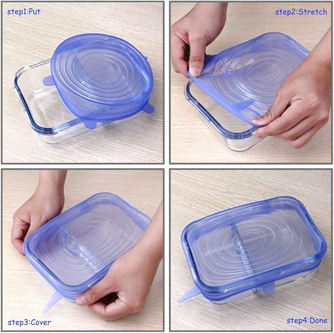 12 pcs Silicone Stretch lids set, Reusable Food Storage Covers,Silicone Bowl Covers,Flexible to Fit All Shape of Containers,Food Cover to Keep Food Fresh(6 Sizes,yellow)