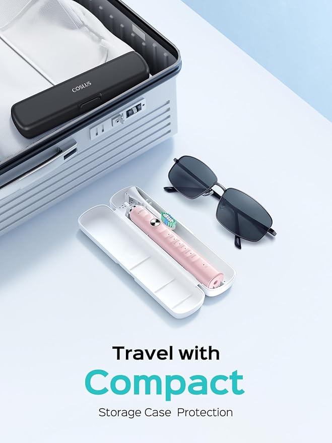COSLUS Sonic Electric Toothbrush for Adults: 47000 VPM for Deep Cleaning & Whitening with Travel Case - 5 Modes for Sensitive Teeth & Braces, Wireless Charging, 6 Brush Heads, Pink & Green (2PCS)