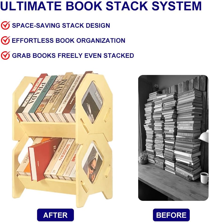 Desktop Bookshelf, Stackable Book Organizer with Handle, Storage Rack for CD/Magazine/File Folder, Portable Small Bookshelf for Study, Living Room, Kid's Room, No Nails, Small Size