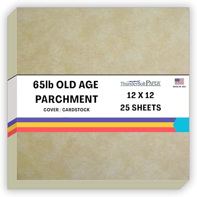 25 Old Age Parchment 65lb Cover Paper Sheets 12 X 12 Inches Cardstock Weight Colored Sheets (12"X12") Scrapbook Album|Cover Size - Printable Old Parchment Semblance Through The Processing of Pulp