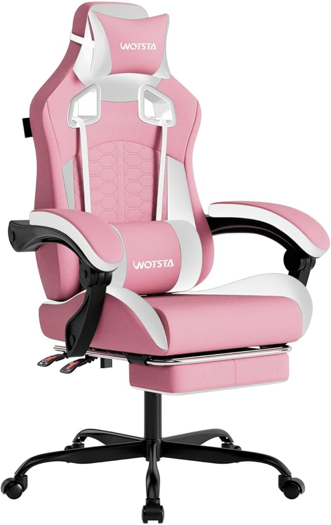 Gaming Chair with Massage,Ergonomic PC Gaming Chair with Footrest Comfortable Headrest and Lumbar Support,High Back Game Chair PVC Leather,300LBS (Pink)