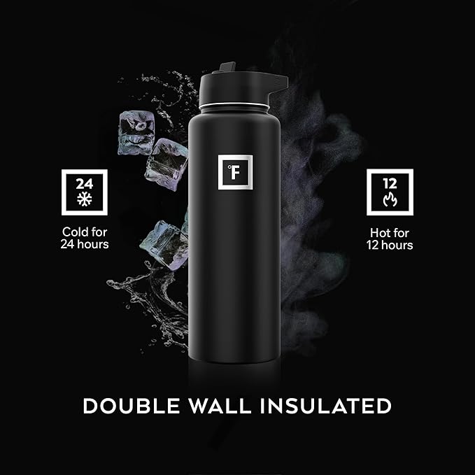 IRON °FLASK Camping & Hiking Hydration Flask with Straw, Wide Mouth Insulated Stainless Steel Sports Water Bottle - 40 oz Cashmere Cream