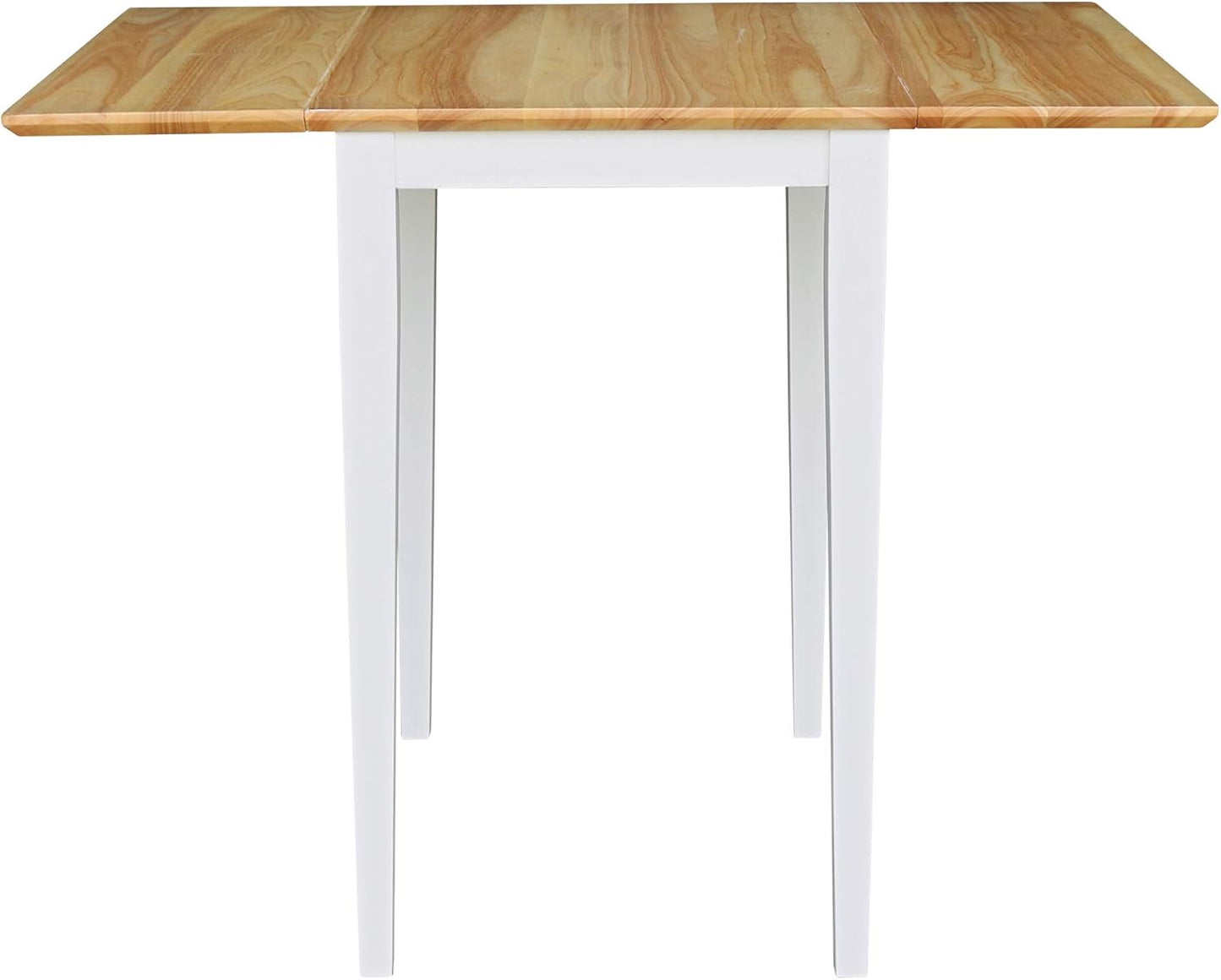 IC International Concepts, Solid Wood Small Drop Leaf Dining Table, Solid Real Wood, Sturdy Parawood, White/Natural