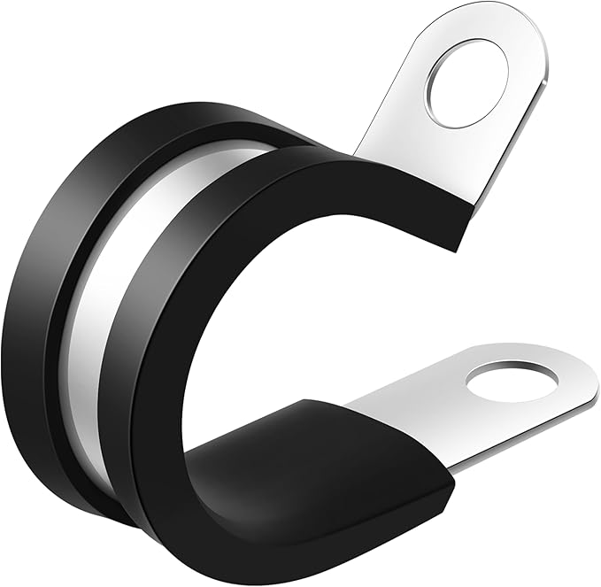 50PCS 3/16 Inch Cable Clamps, 304 Stainless Steel Rubber Coated Cable Clamps, Pipe Clamps