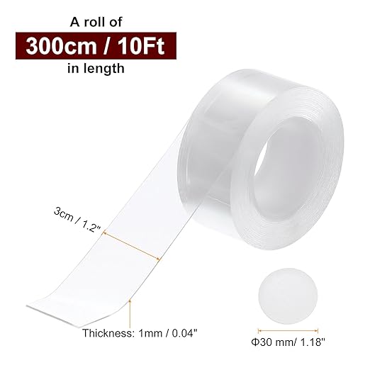 PATIKIL Double Sided Tape Heavy Duty, Transparent Nano Adhesive Mounting Tape for Picture Hanging Walls Decor, 1 Roll 3 Meterx30mmx1mm Strip & 50 Pcs 8mmx1mm Circle