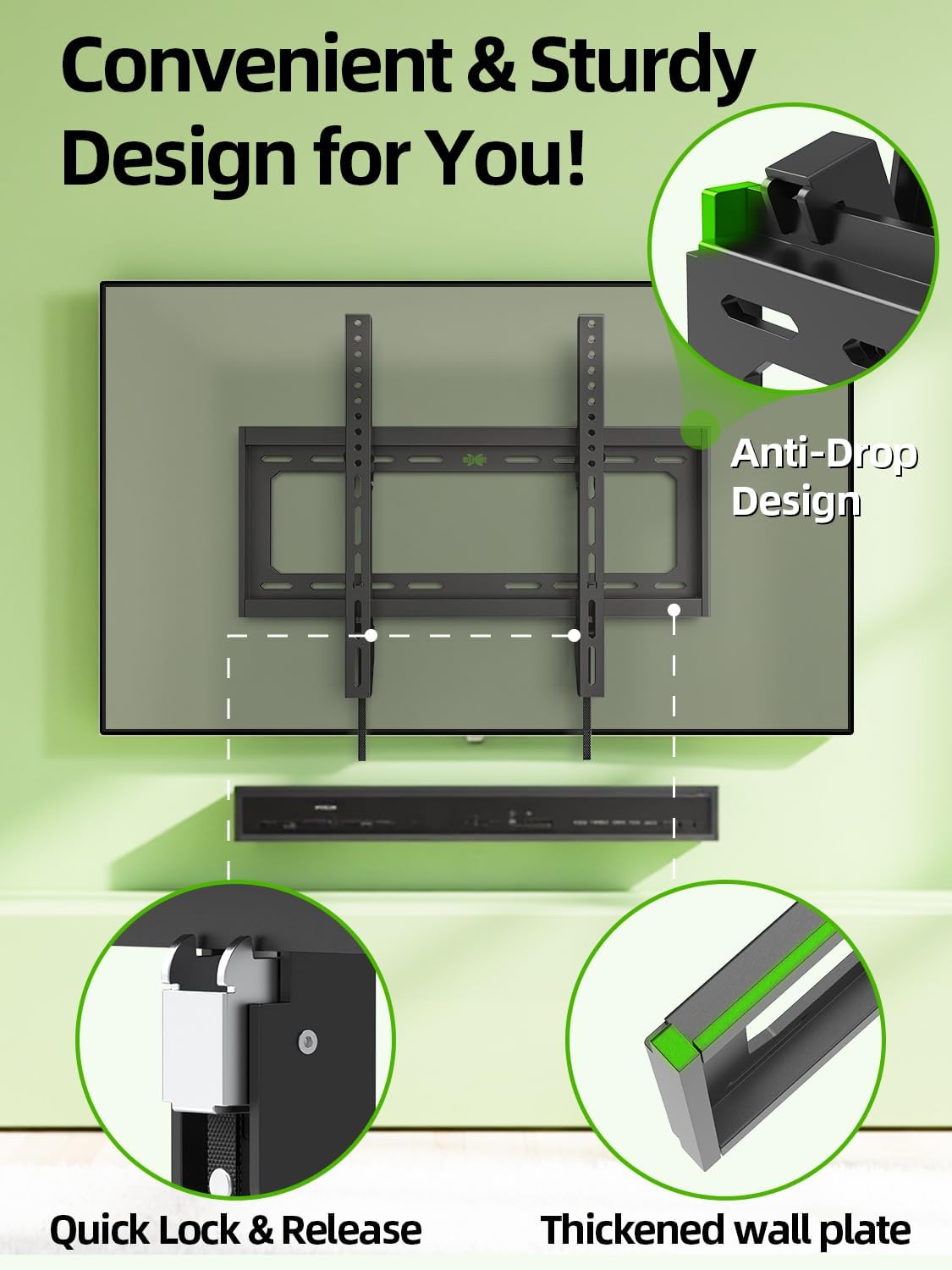 USX Mount Tilting TV Wall Mount Bracket Low Profile for Most 26"-60" LED, LCD, Flat Television, TV Bracket Tilt Mount for VESA 400x400mm- Up to 99lbs, Quick Lock and Release Fits 12" 16" Stud