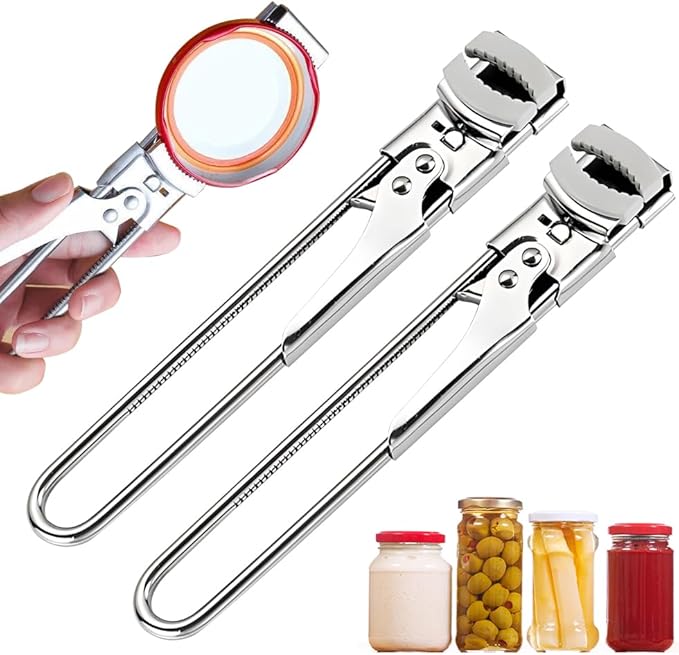 Adjustable Stainless Steel Jar Opener, 2026 New Metal Jar Opener for Canning Lids, Multifunctional Can Bottle Jar Lid Opener for Seniors (2PCS)