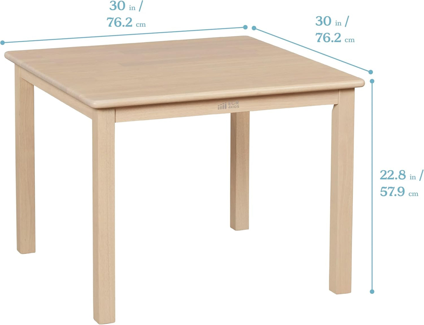 ECR4Kids 30in x 30in Square Hardwood Table and Chair Set, 12in Seat Height, Kids Furniture, Antique White