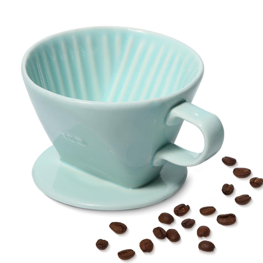 LHUKSGF Pour Over Ceramic - Coffee Dripper Ceramic Coffee Maker with 3 Holes Flat Bottom, Porcelain Slow Filter Cone for Travel, Camping, Office, Home, Coffee Maker Brew, Green