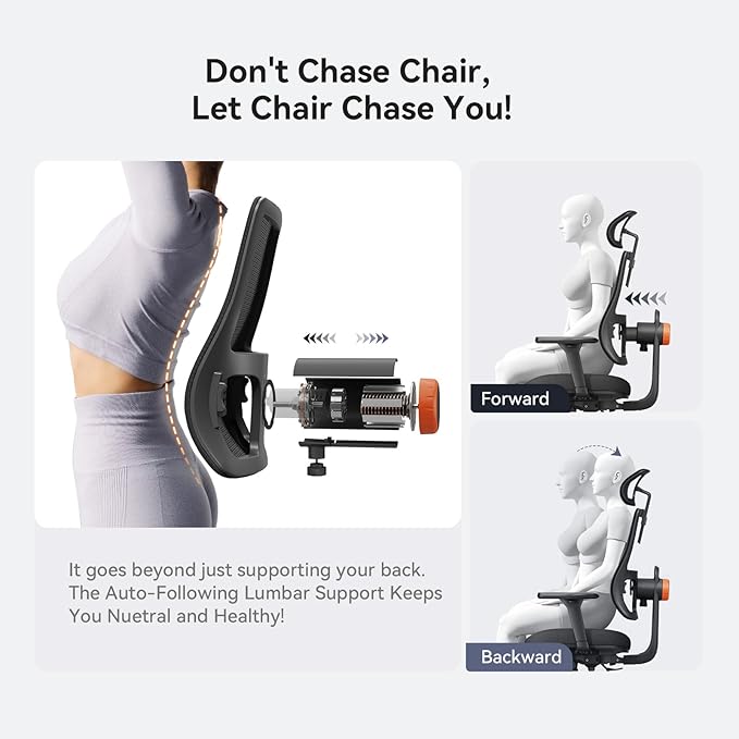 Newtral Ergonomic Home Office Chair-Office Desk Chair with Footrest, Auto-Following Backrest, 4D Armrests, 96°-136° Recline, Adjustable Seat Depth & Height (Black, 2D Headrest)