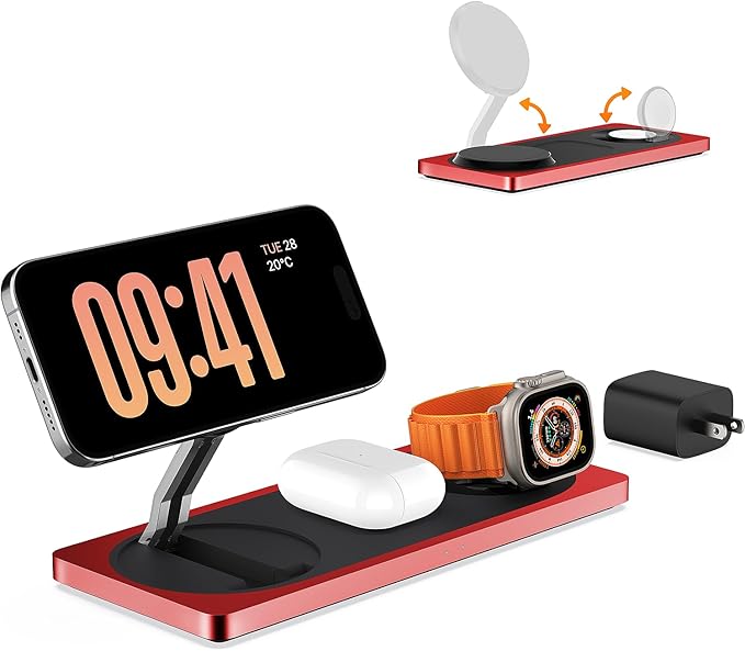 3-in-1 Charging Station for Apple Devices: Used for iPhone and Watch Charging Station with Magsafe Charger Stand, Wireless Charger for iPhone 17 Air 16 15 14 13 Series, Apple Watch Ultra, AirPods Pro