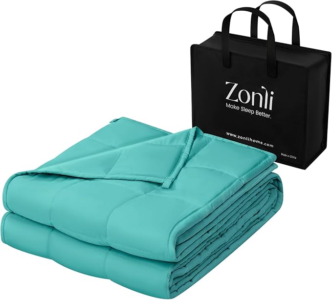 ZonLi Weighted Blanket for Adults(60"x80",15lbs, Dark Green) Queen Size High Breathability Cooling Heavy Blanket, Soft Material with Premium Glass Beads,All-Season.