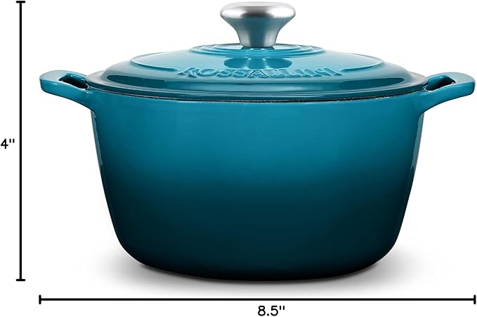 Signature Enameled Cast Iron Dutch Oven, Non-Stick Serving Pot with Tight Fitting Lid for Perfect Roasting, Baking, Sauteing, and Bread Making | 3.5Q (3.3L) - Ocean Blue
