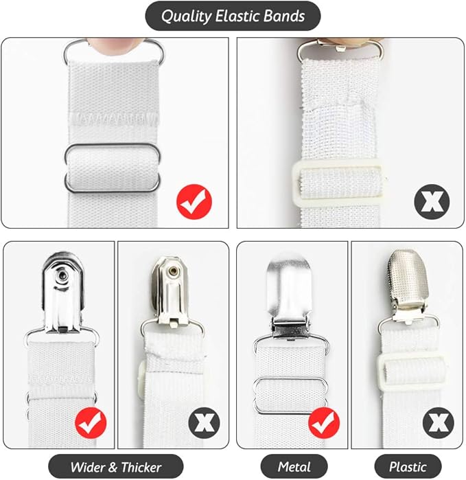 Foloda Fitted Sheet Holders for Corners, 4 pcs Adjustable Bed Sheet Holder Straps Fasteners Clips Fasteners Suspenders Locker Gripper Scrunchie for Bed Mattress