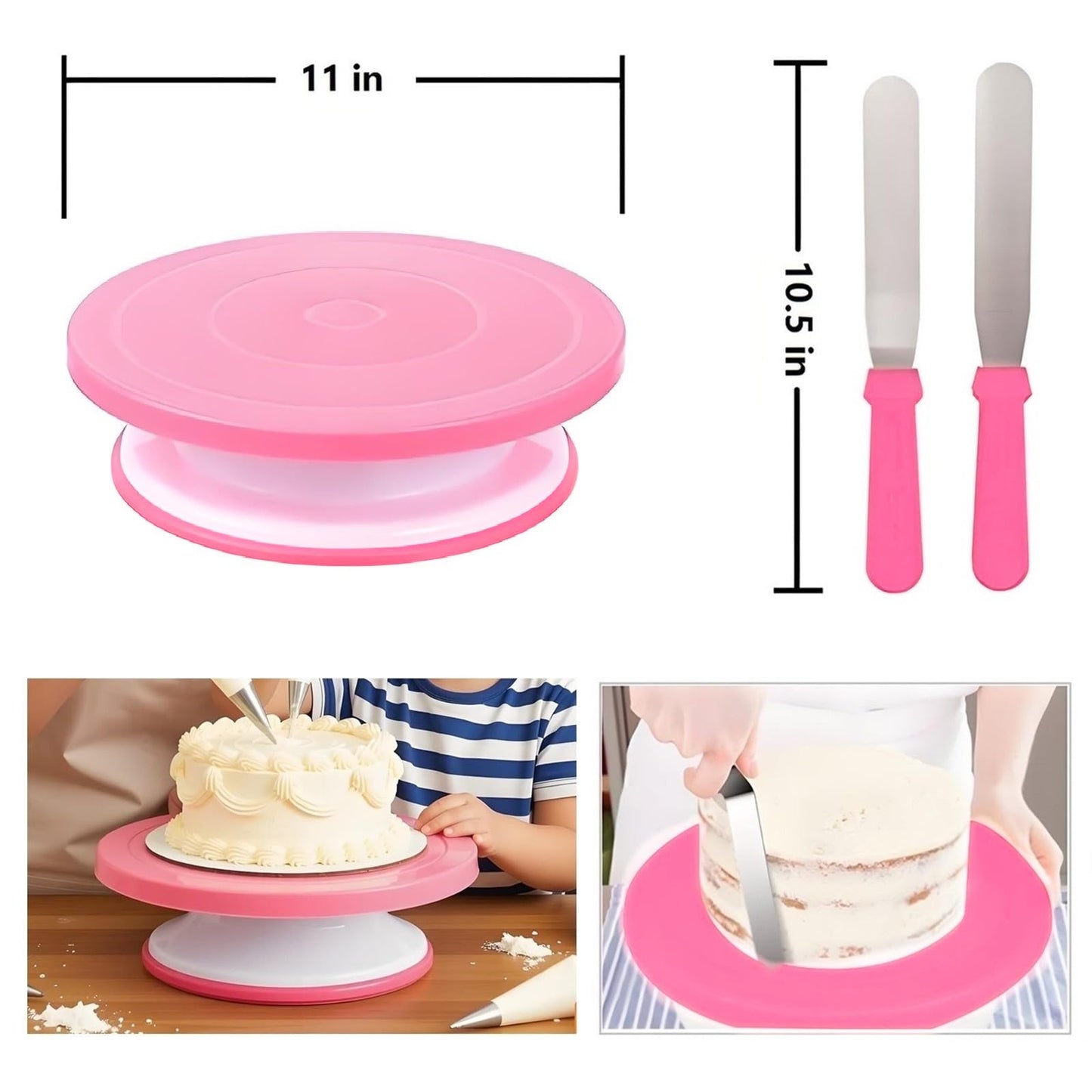 YOQXHY Cake Decorating Kit, 390 Pcs Baking Supplies Tools with Cake Turntable, Leveler, 55 Numbered Icing+Skirt Tips, 2 Spatulas, 3 Scrapers, 100 Pastry Bags,150 Cupcake Liners & More, (Pink)