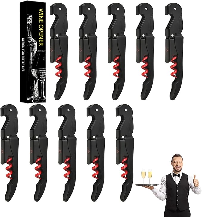 Wine Opener Waiter Corkscrew, Professional Wine Key for Servers, Bartender with Foil Cutter, Manual Wine Bottle Opener Double Hinged (20, Black Red)