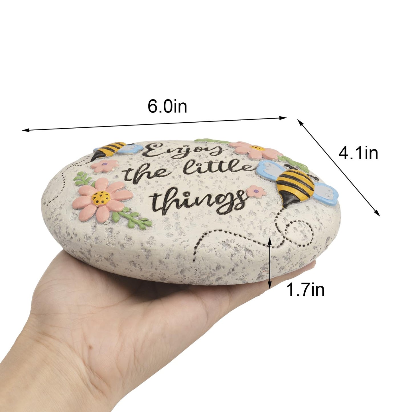 Bechivie Stepping Stones Outdoor, Bumble Bee Flower Garden Rocks Decorative, Summer Honey Bee Concrete Small Stake Down Step Stones for Walkway Yard Lawn Decor, Gifts for Gardening Love