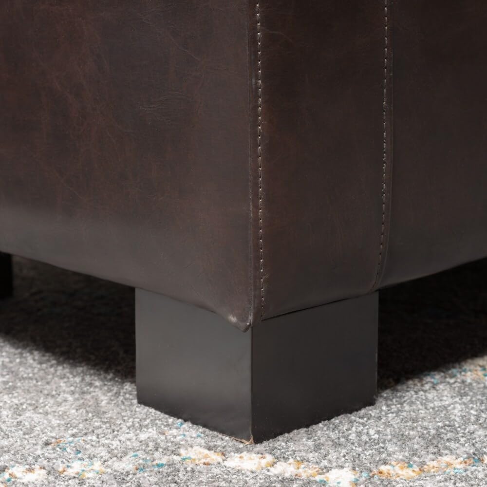 Ball & Cast 50.8" Upholstered PU Storage Ottoman with Tufted Waffle Stitch,End Bench w/Uses Pressure Hinges and Wood Legs,Entryway Footrest Stool for Living Room & Bedroom,Brown