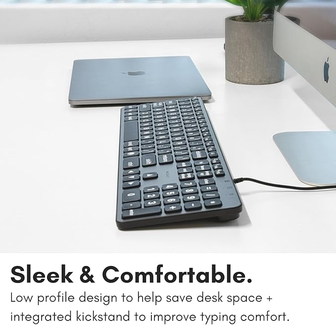 Macally Wired Keyboard for Mac (USB C + A) - Large Print and Backlit for Apple - 107 Key Full Size Large Letters USB C Keyboard for MacBook Pro/Air, Mac mini, iMac