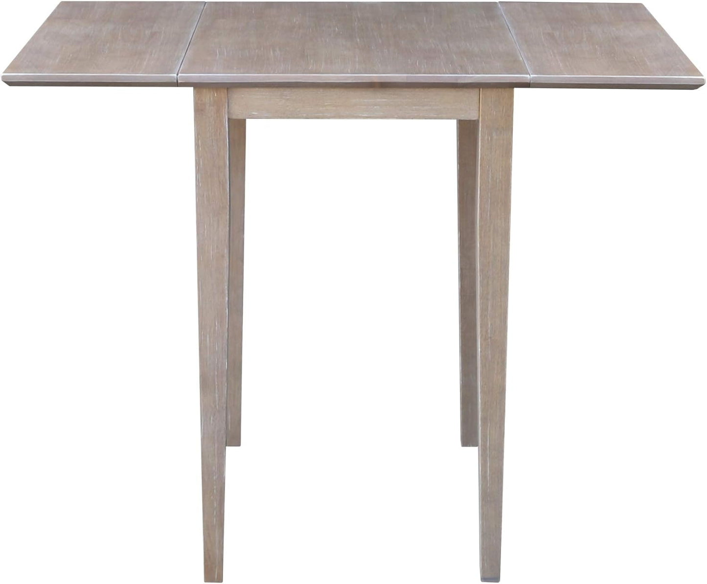 IC International Concepts, Solid Wood Small Drop Leaf Dining Table, Solid Real Wood, Sturdy Parawood,36 X 22 X 29, Minimum Assembly, Washed Gray Taupe