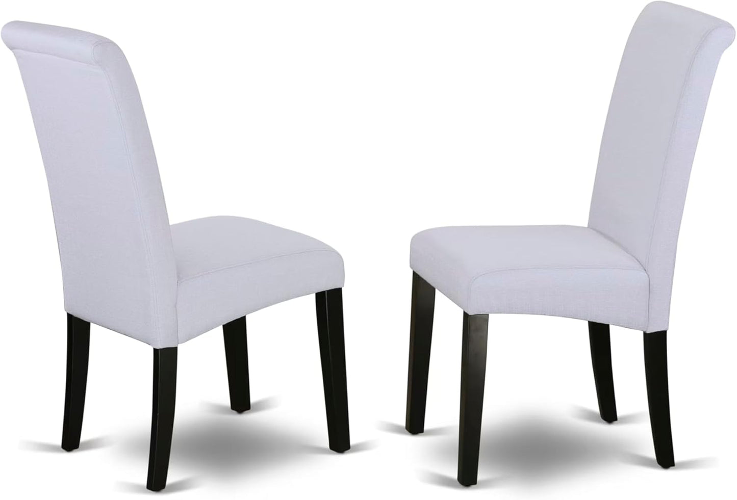 East West Furniture DLBA5-BLK-05 5 Piece Dining Set Includes a Round Dining Room Table with Dropleaf and 4 Grey Linen Fabric Upholstered Parson Chairs, 42x42 Inch, Black