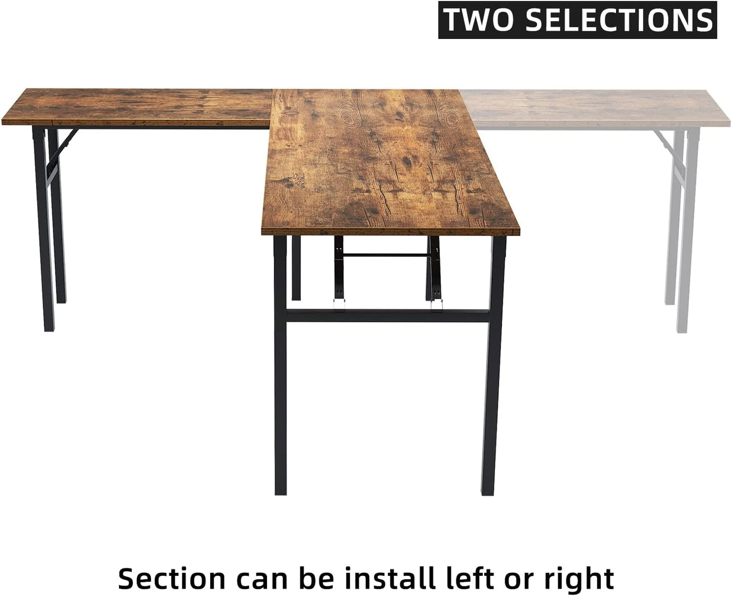 DlandHome L-Shaped Desk Large Corner Desk Folding Table Computer Desk Home Office Table Computer Workstation, ND11 (Rustic Brown)