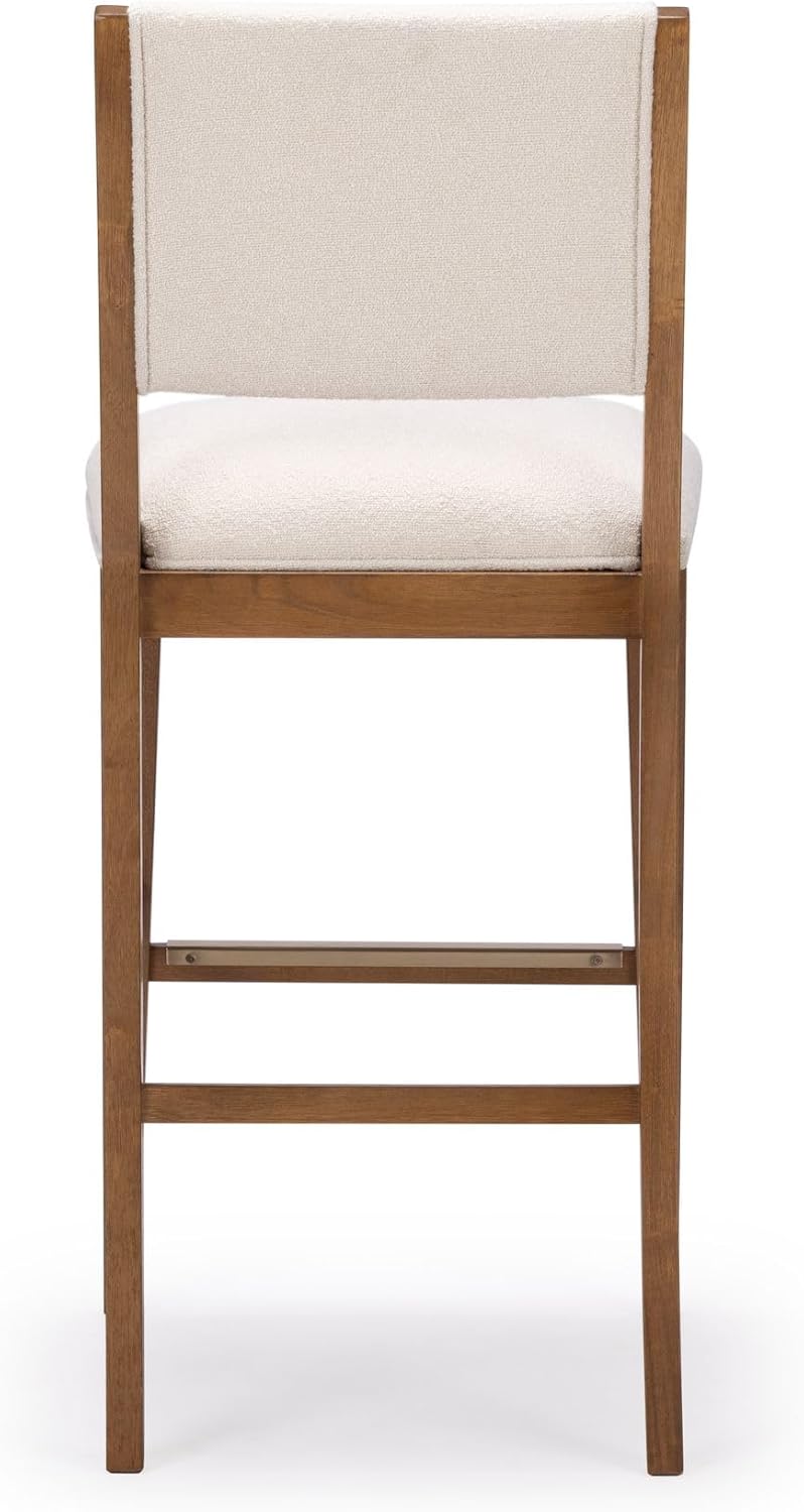 Plank+Beam Sereno Bar Stool, 30", Set of 2, Sturdy Wood Modern Kitchen Bar Height Stool, Upholstered Cushion Bar Chair with Back, Pecan/Ivory